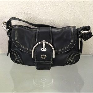 Authentic Coach leather buckle soho flap baguette