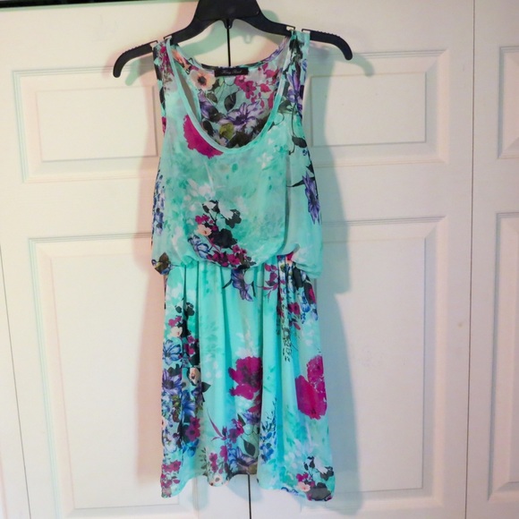 Honey Punch Teal Floral Dress