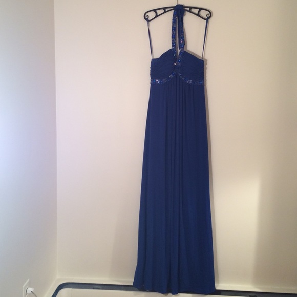 ADRIANNA PAPELL long blue halter gown!