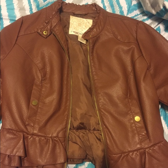 Pleather peplum style jacket (cognac)