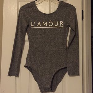 H&M Long-Sleeved Gray Leotard | "L'Amour" Text
