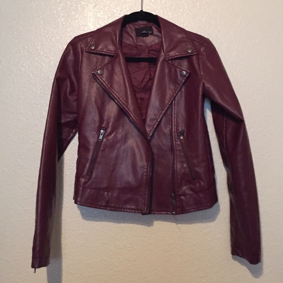 Maroon Faux Leather Moto Jacket