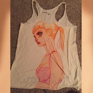 Blonde with bra thin tank