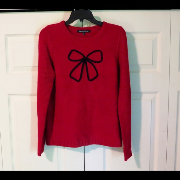Sweet Rain Red Bow Sweater