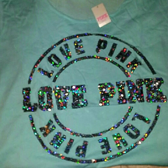 💰💰SOLD💰💰 PINK Baby Blue Sequin T Shirt, Size L - Picture 2 of 2