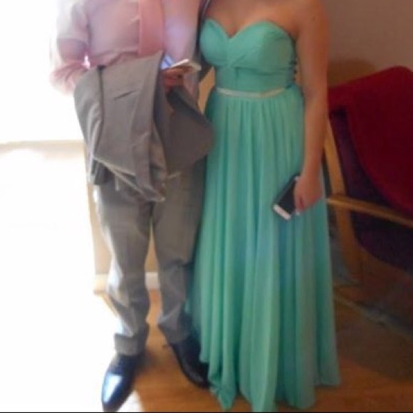 Mint green strapless prom dress