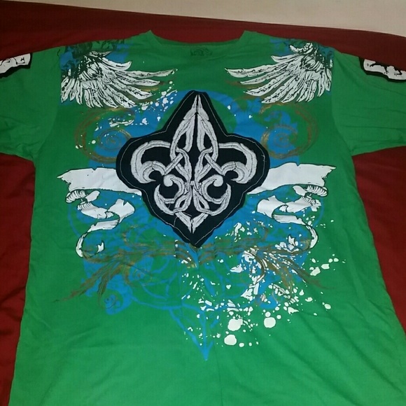 Shirt with Green, black, gold, white, and blue
