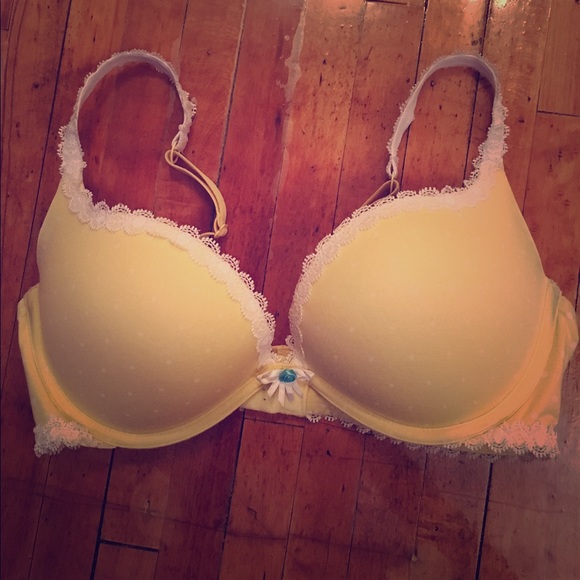 Adorable yellow polka dot padded push up bra