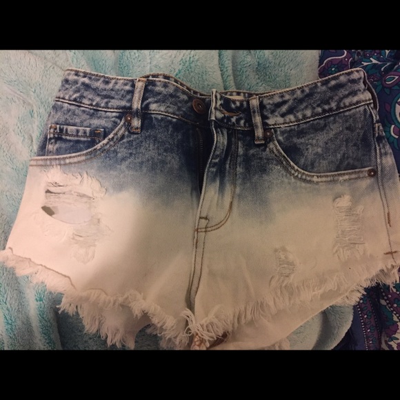 pac sun, dip dyed white and blue jean shorts