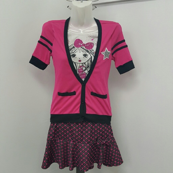 Girls 2pc shirt&skirt w/bow - Picture 1 of 4