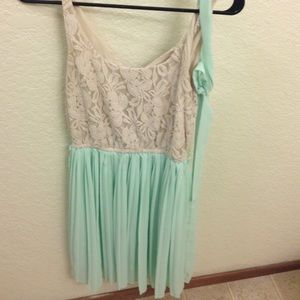 Beige lace topped dress with mint green bottom