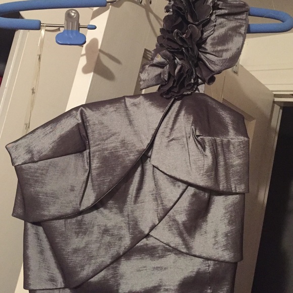 Silver one shoulder cocktail dress