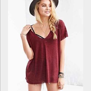 Urban Outfitters burgundy textured v neck tee