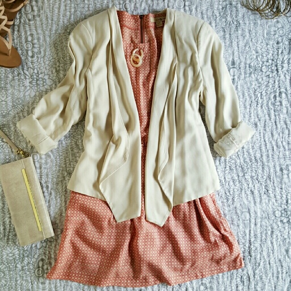 Sleeveless Dot Print Dress Salmon S