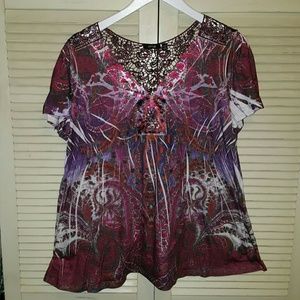 Apt. 9 Embellished Crocheted Top Size 1X ***