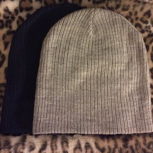 Two Gray & Blue Beanies