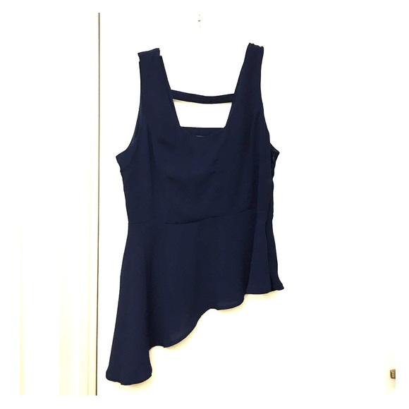 Navy blue asymmetric hem peplum top