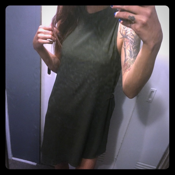 Monteau Olive green asymmetric cowl neck dress