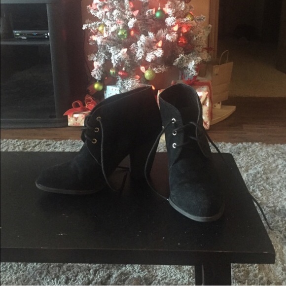 Black suede heel lace up booties