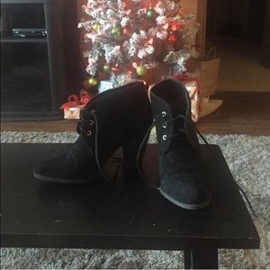 Black suede heel lace up booties