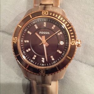 Tan tortoise shell fossil watch like new