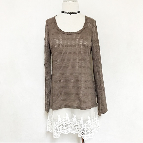 Tops - LAST! knit crochet lace trim tunic lightweight top