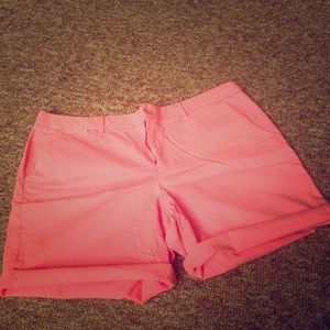 Neon pink Gap roll-up khaki shorts