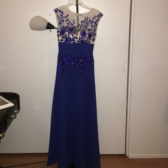 Blue Floor Length prom dress