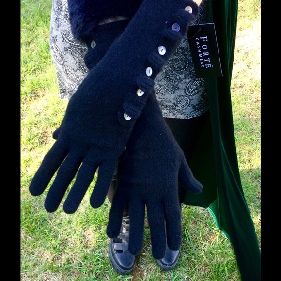Forte Accessories - Cashmere Long Black Gloves