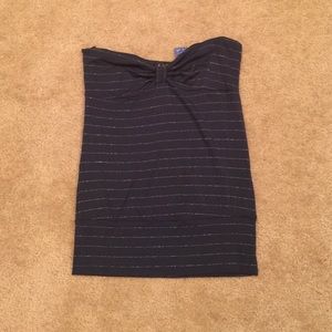 Nautical inspired strapless blue & gold top