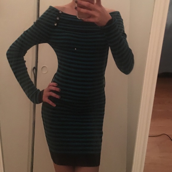 Striped skin tight long sleeved dress