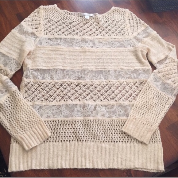 LC Lauren Conrad beige, lace & crotchet sweater