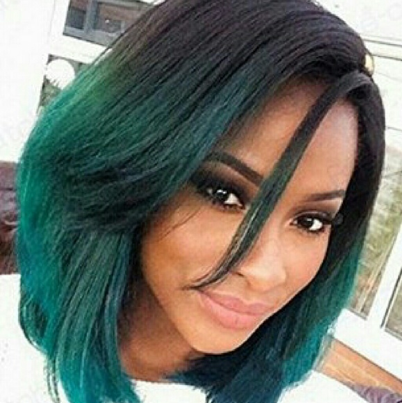 Ombre Short Bob Green Synthetic Lace Front Wigs main image 4