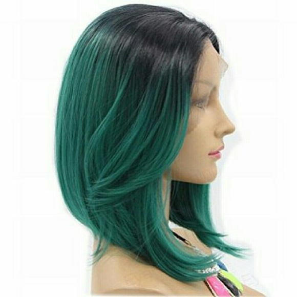 Ombre Short Bob Green Synthetic Lace Front Wigs