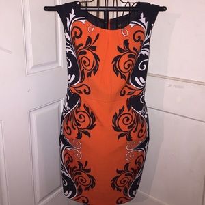 Black/white/orange dress