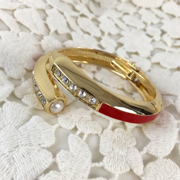 Gold Tone Bangles Red/Blue/Ivory/Rust - Picture 3 of 3
