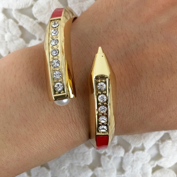Gold and Red Bangle with Crystal Gems - Picture 2 of 2