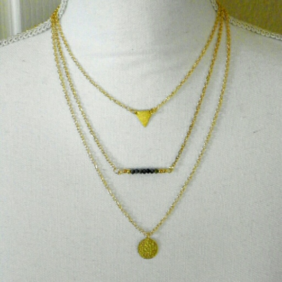 Three layer crystal bar necklace