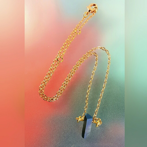 Titanium Quartz Pendant w/ Gold link Necklace