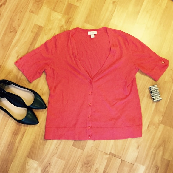 ❌❌SOLD- LOFT Coral short-sleeved cardigan❌❌