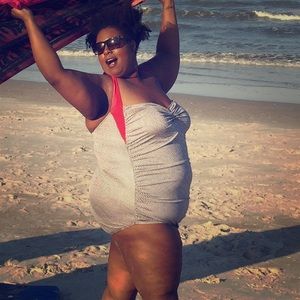 Black and white plus size one piece.