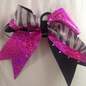 Texas Style Cheer Bow - Zebra, Pink, Rhinestones