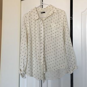 Cream button down with black polka dots!