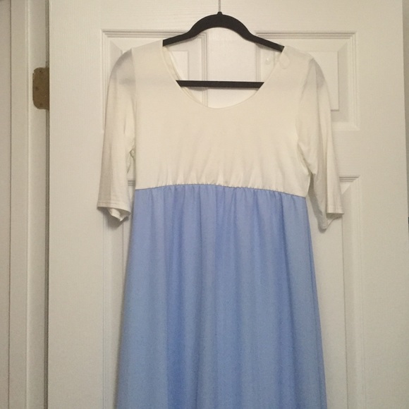 White and blue maternity dress