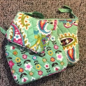 Three Vera Bradley Mint green cosmetic bags
