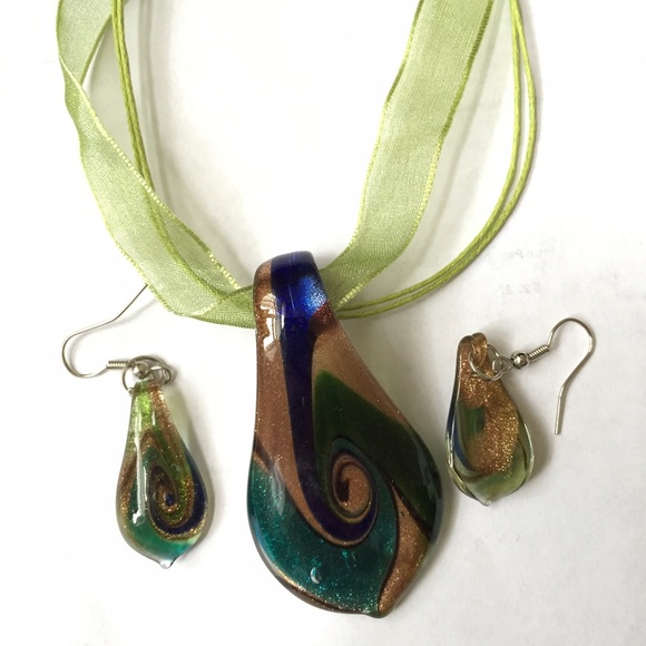 Italian lampwork glass necklace/earrings set