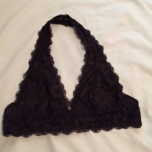 Free People Black Lace Halter Bralette
