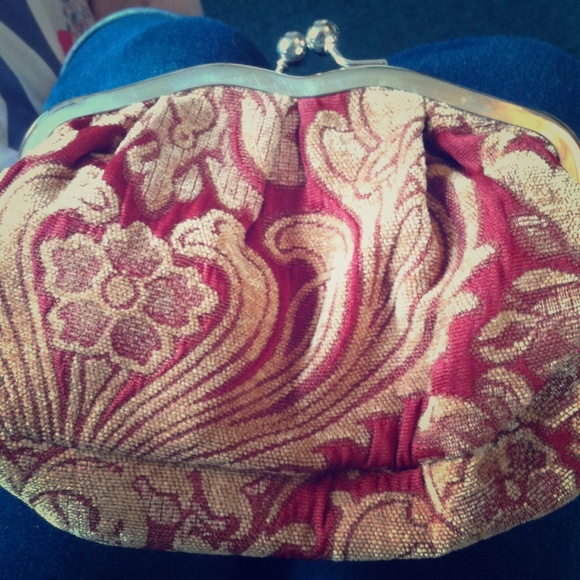 Fabric red and gold clutch