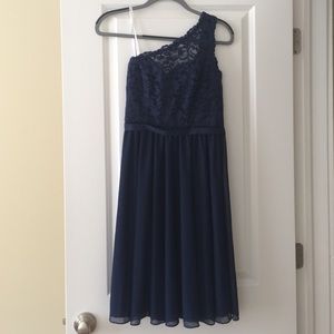 Short one shoulder corded lace dress