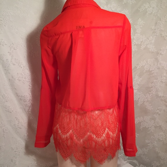 Stylish red orange blouse w/lace FINAL CLEARANCE - Picture 4 of 4